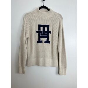 Tommy Hilfiger Preppy Monogram Sweater Collegiate Small Cream Shaker Knit